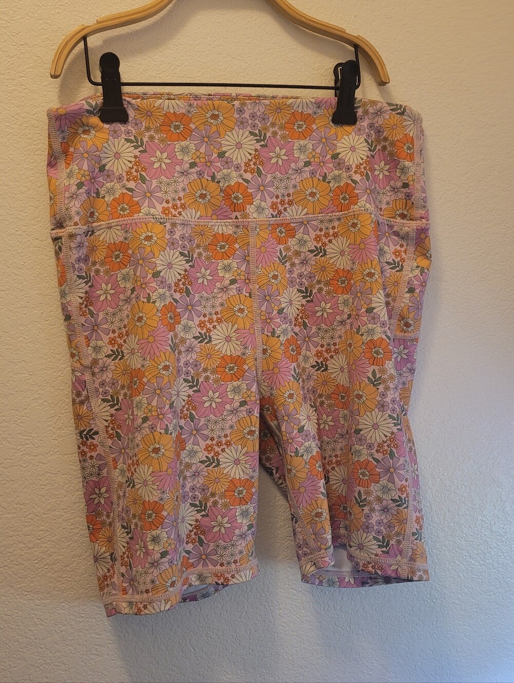 High-Waist Floral Bike Shorts in Orange & Pink